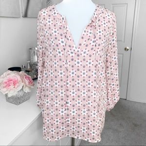Pleione Blouse Women’s Small Pink Geometric Floral Long Sleeve V-Neck Tunic Top
